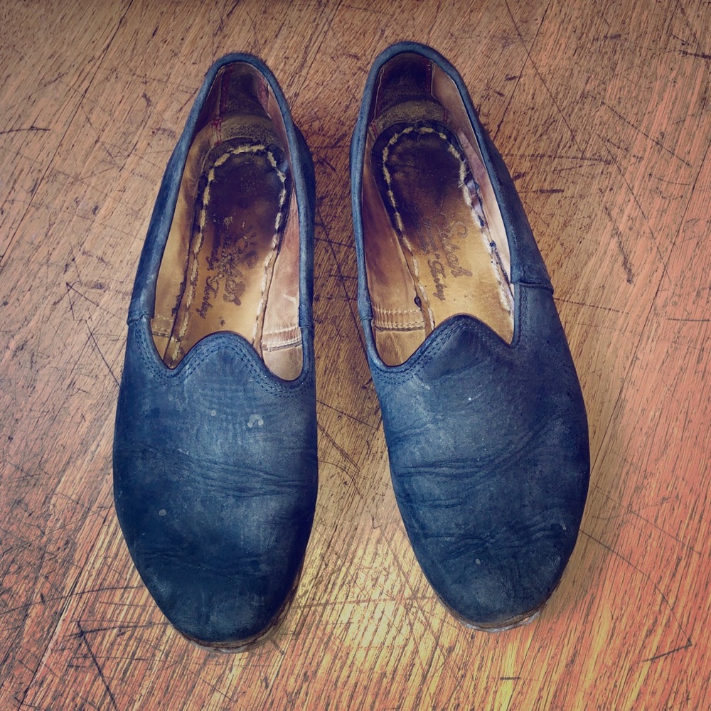 Grey leather slip-on shoes